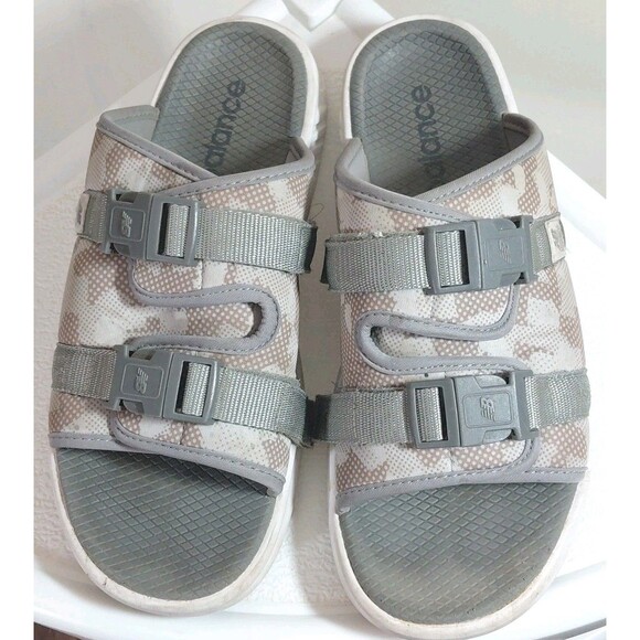 New Balance Men\'s Green/Brown Camo Adjustable Hook Loop Straps Casual Slides 9? main image 8